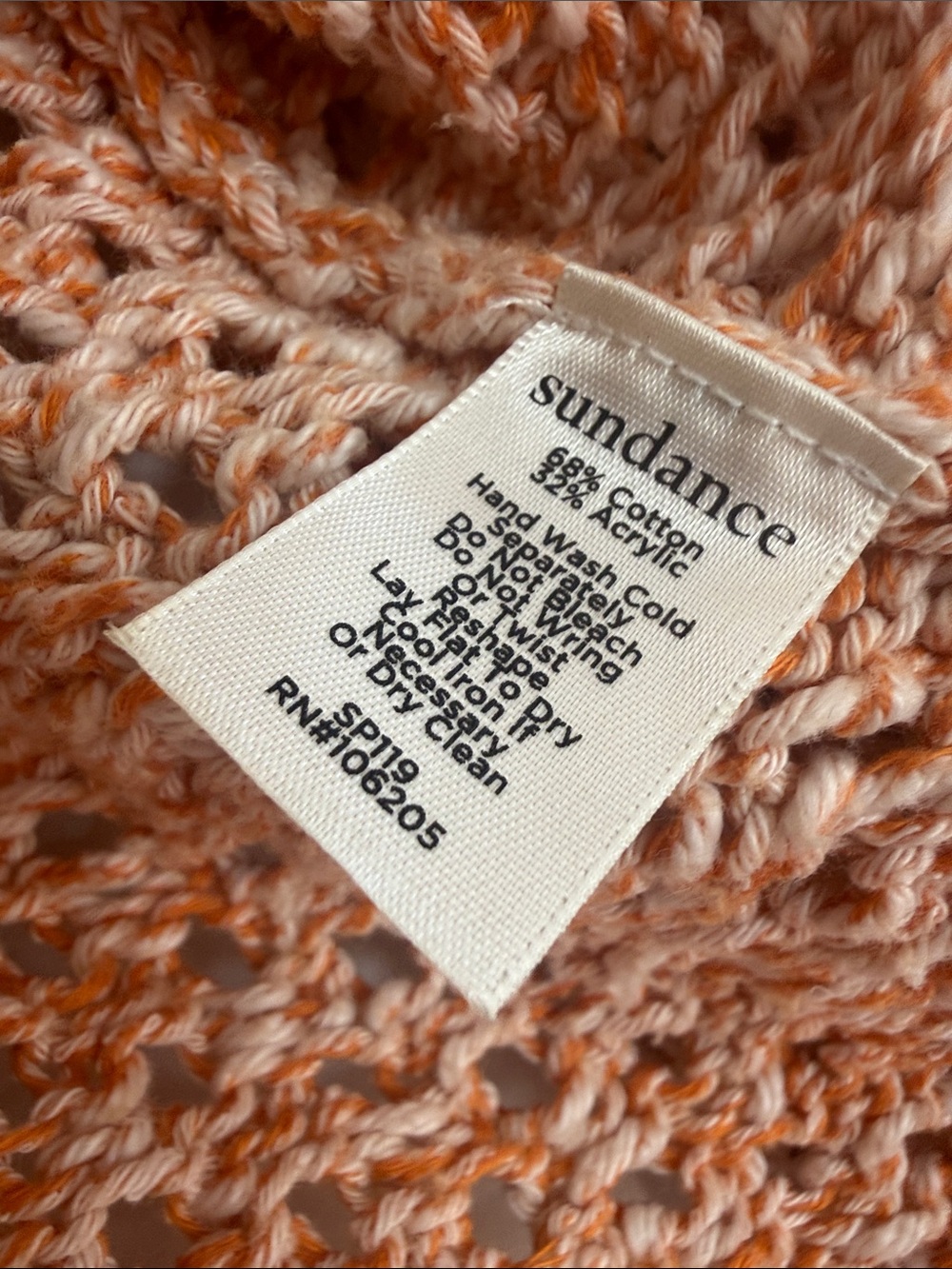 Sundance Orange Cream Open-Knit Hooded Zip Cardigan size small with stretch - Picture 3 of 7